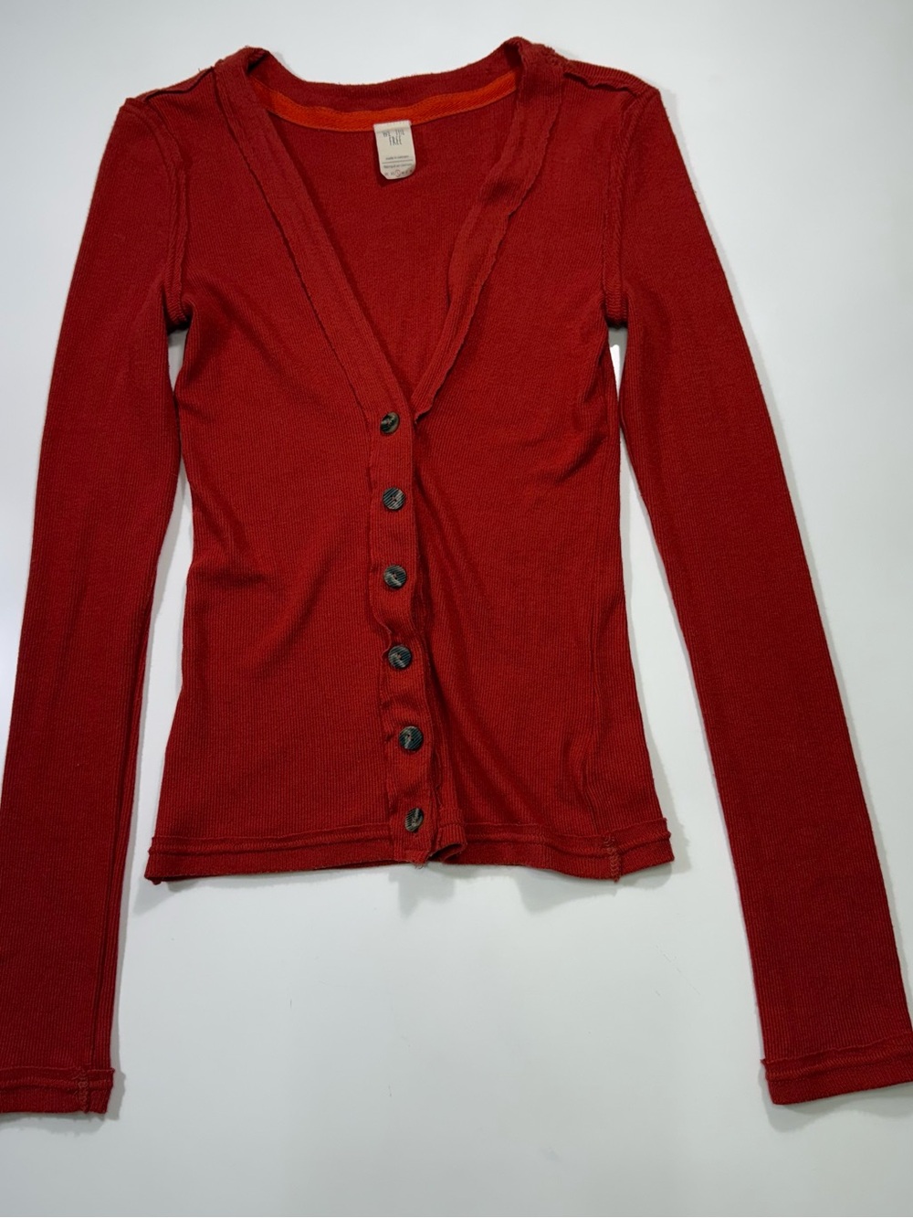 We The Free Ribbed Button-Front Long Sleeve Top in Rust - Picture 2 of 8